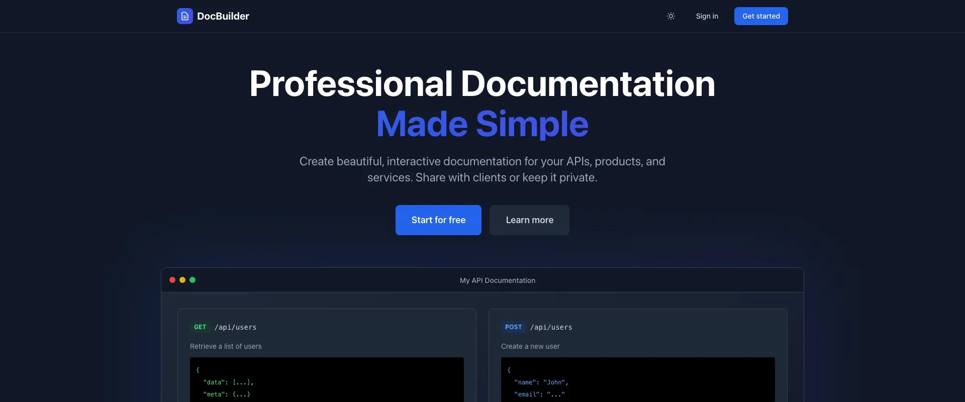 Главная страница docs.vpodarok.ru: конструктор документации для API